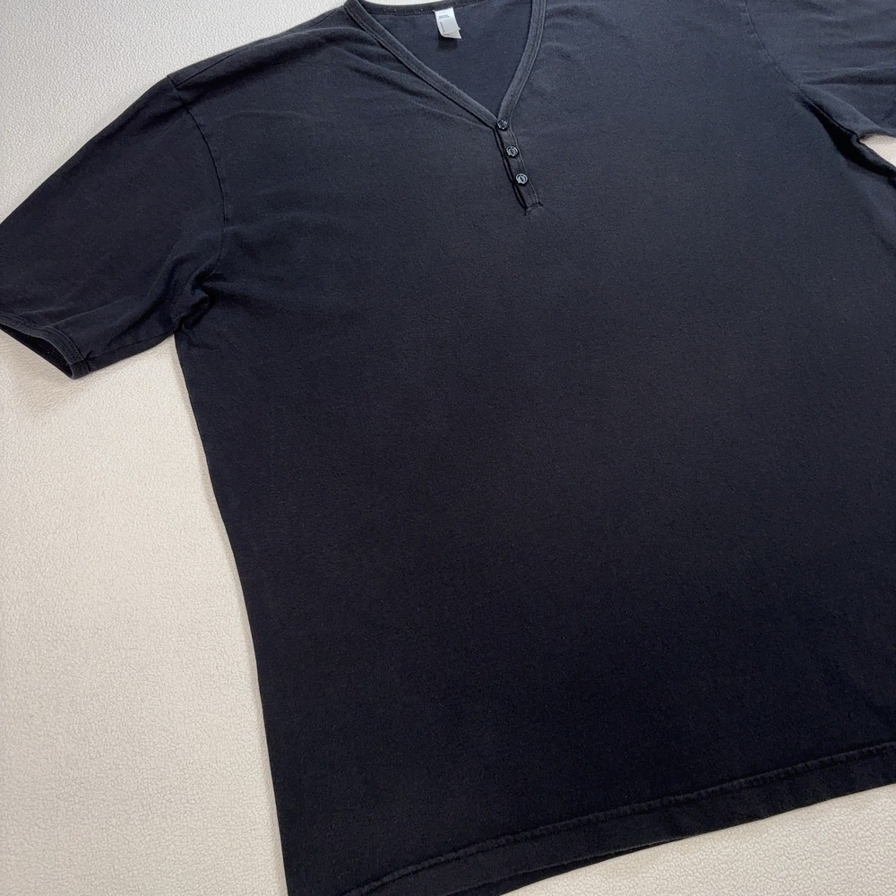 American Apparel Henley Shirt Men's XL Black 100% Combed Cotton *HOLE* - Picture 6 of 16